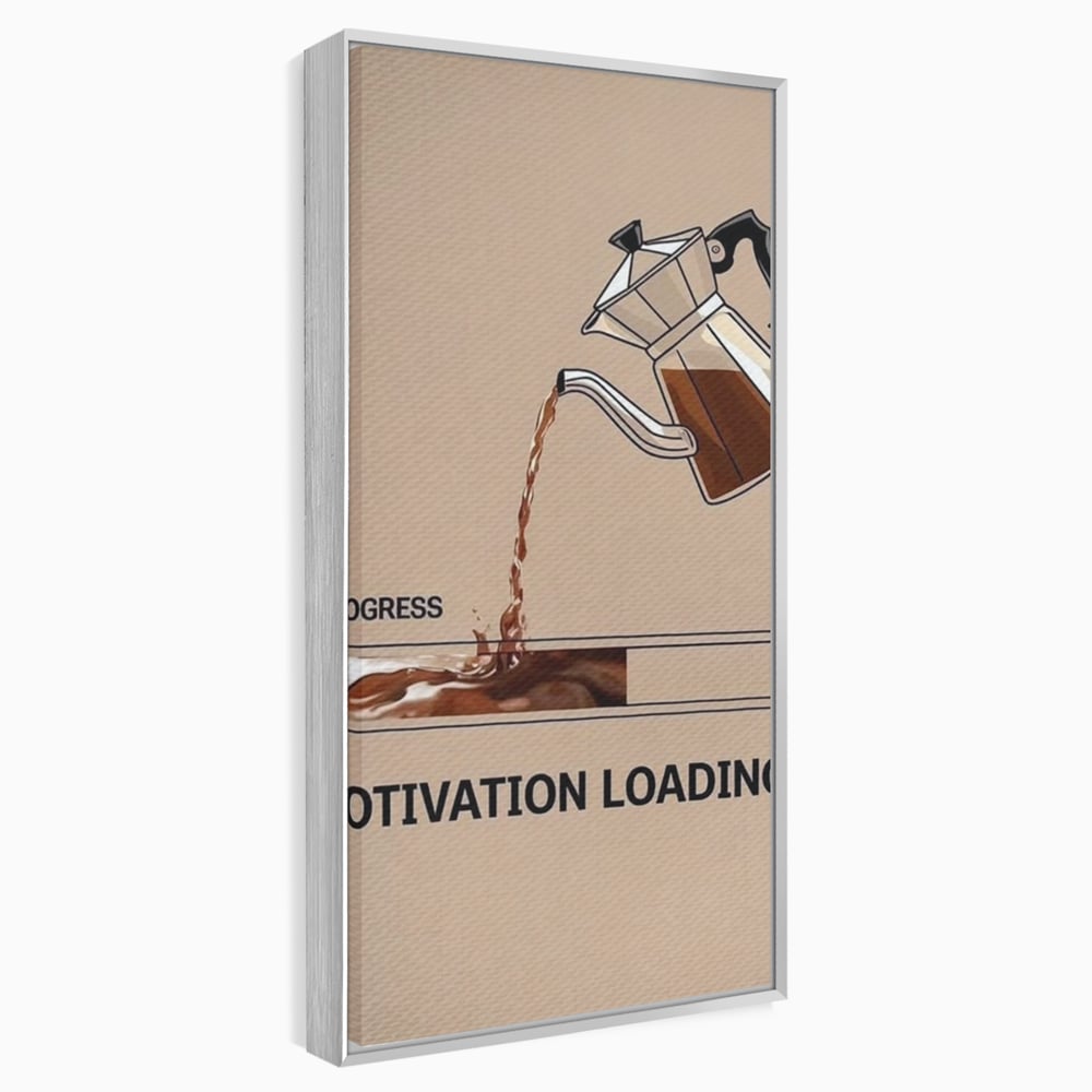 Tablou canvas cu tablou canvas cu ibric de cafea si bara de progres, in rama de aluminiu argintiu